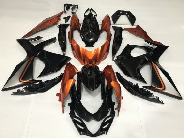 2009-2016 Glossy Black and Shiny Orange Suzuki GSXR 1000 Motorcycle Fairings
