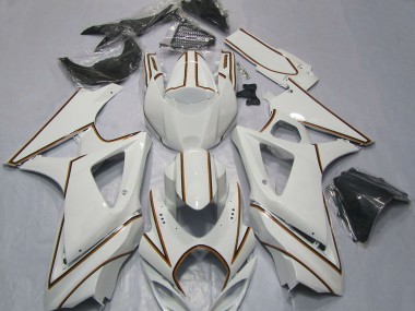 2007-2008 Glossy White Orange Pin Stripe Suzuki GSXR 1000 Motorcycle Fairings