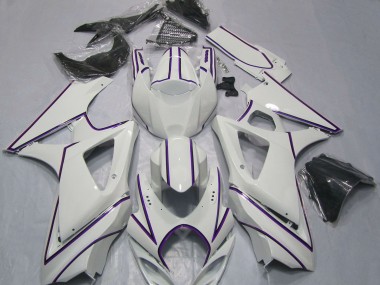 2007-2008 Glossy White Purple Pin Stripe Suzuki GSXR 1000 Motorcycle Fairings