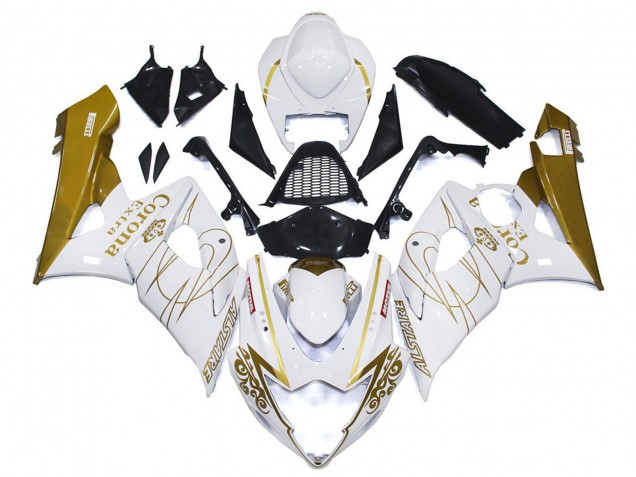 2005-2006 White Gold Corona Custom Suzuki GSXR 1000 Motorcycle Fairings