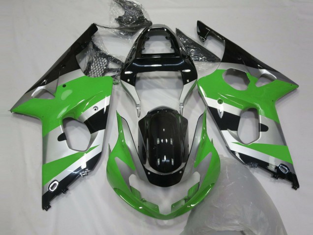 2000-2002 Green Silver Glossy Black OEM Style Suzuki GSXR 1000 Motorcycle Fairings