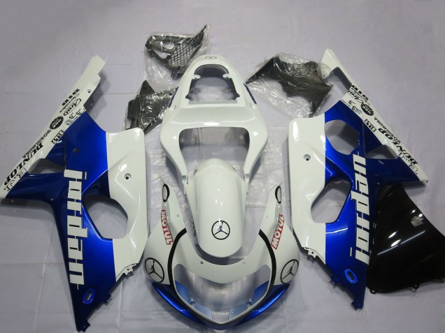 2000-2002 White Blue Jordan Suzuki GSXR 1000 Motorcycle Fairings