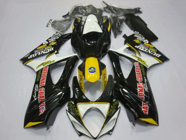 2007-2008 White Yellow Red Black Dunlop Suzuki GSXR 1000 Motorcycle Fairings