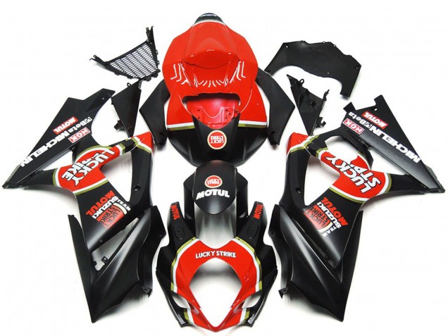 2007-2008 Red Black Lucky Strike Suzuki GSXR 1000 Motorcycle Fairings
