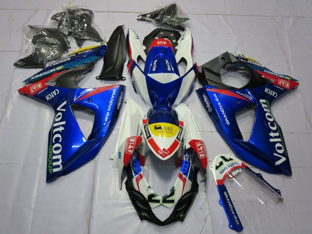 2009-2016 White Blue Yellow Red Voltcom 22 Suzuki GSXR 1000 Motorcycle Fairings