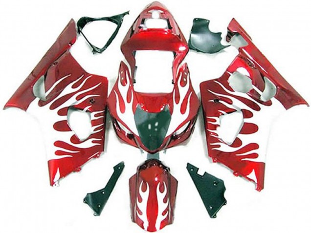 2003-2004 White Red Flame Suzuki GSXR 1000 Motorcycle Fairings