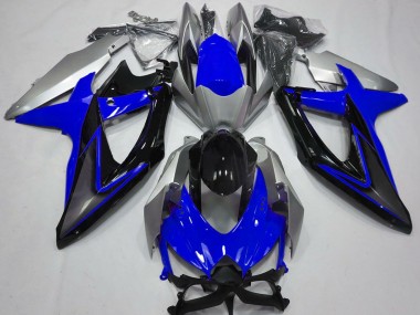 2008-2010 Silver Blue Glossy Black Suzuki GSXR 600 / GSXR 750 Motorcycle Fairings