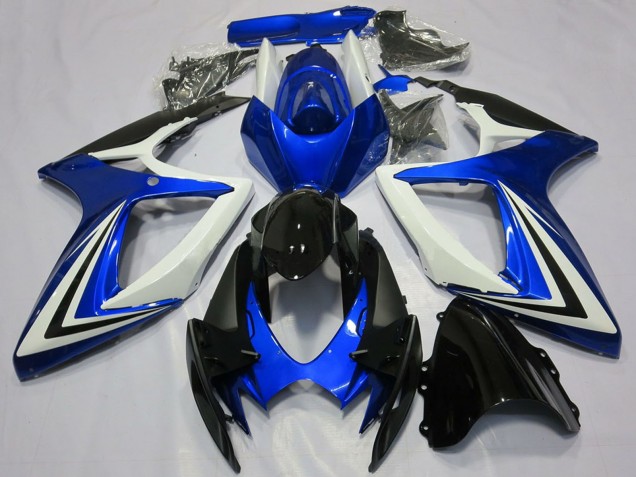 2006-2007 White Blue Glossy Black Stripe Suzuki GSXR 600 / GSXR 750 Motorcycle Fairings