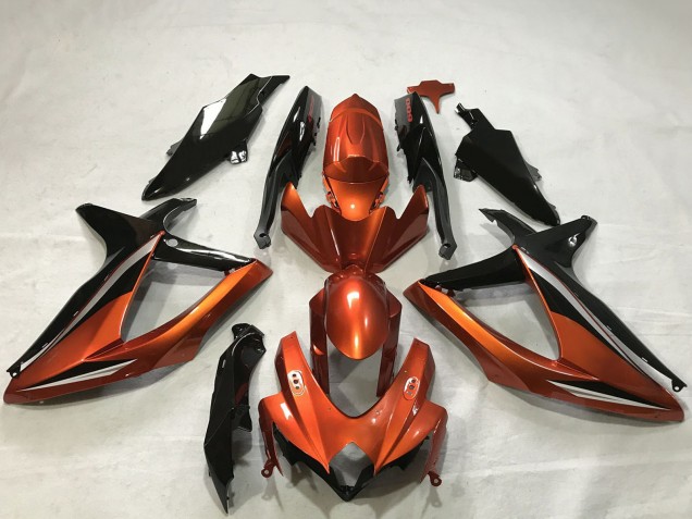 2008-2010 Burnt Orange Glossy Black Suzuki GSXR 600 / GSXR 750 Motorcycle Fairings