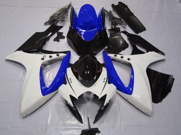 2006-2007 White Blue Glossy Black Star Suzuki GSXR 600 / GSXR 750 Motorcycle Fairings