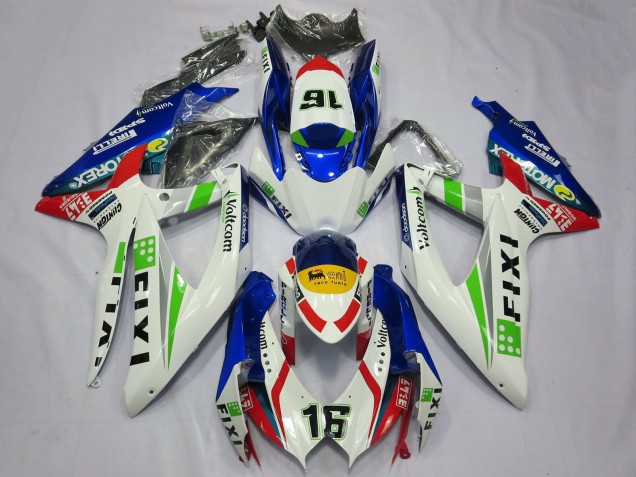 2008-2010 White Blue Green Yellow Red Fixi 16 Suzuki GSXR 600 / GSXR 750 Motorcycle Fairings