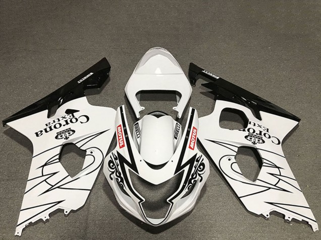 2004-2005 White Glossy Black Corona Motul Style Suzuki GSXR 600 / GSXR 750 Motorcycle Fairings