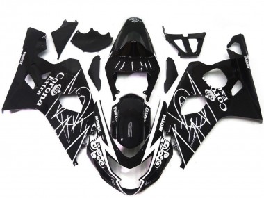 2004-2005 Glossy Black White Corona Style Suzuki GSXR 600 / GSXR 750 Motorcycle Fairings