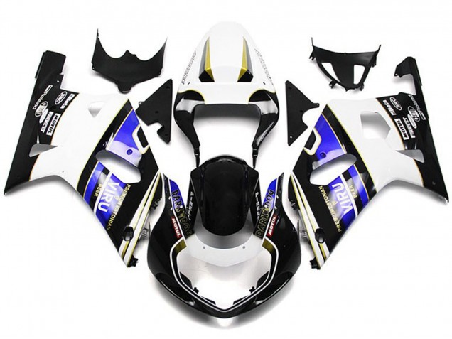 2001-2003 White Blue Glossy Black Viru Style Suzuki GSXR 600 / GSXR 750 Motorcycle Fairings