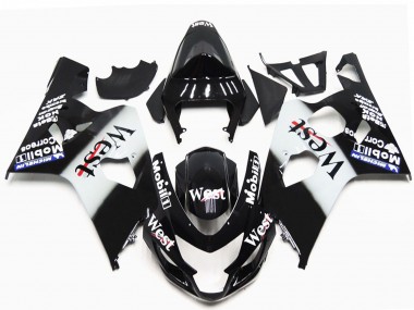 2004-2005 Glossy Black White West OEM Style Suzuki GSXR 600 / GSXR 750 Motorcycle Fairings