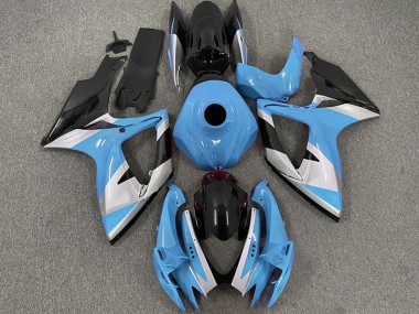 2006-2007 Light Blue White Glossy Black Suzuki GSXR 600 / GSXR 750 Motorcycle Fairings