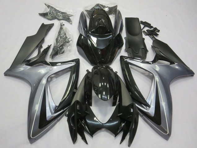 2006-2007 Silver Glossy Black Matte Black Suzuki GSXR 600 / GSXR 750 Motorcycle Fairings