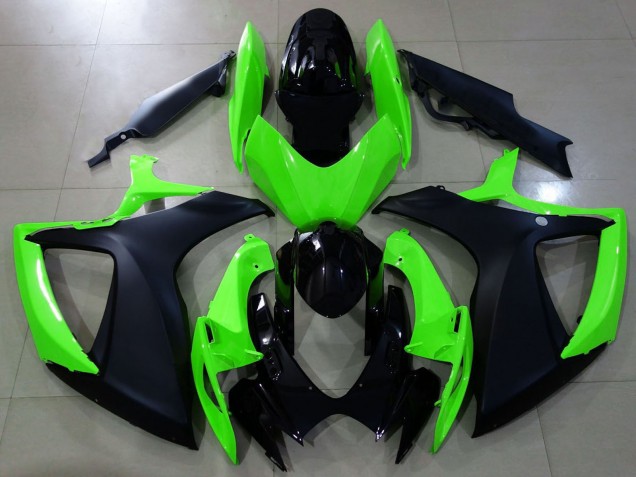 2006-2007 Green Glossy Black Matte Black Suzuki GSXR 600 / GSXR 750 Motorcycle Fairings