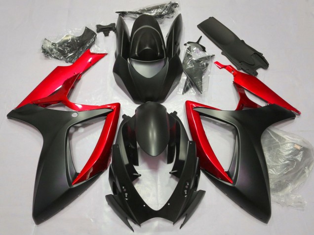 2006-2007 Matte Black Red Suzuki GSXR 600 / GSXR 750 Motorcycle Fairings
