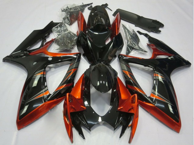 2006-2007 Orange Glossy Black Suzuki GSXR 600 / GSXR 750 Motorcycle Fairings