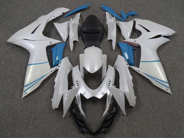 2011-2024 Pearl White and Light Blue Suzuki GSXR 600 / GSXR 750 Motorcycle Fairings