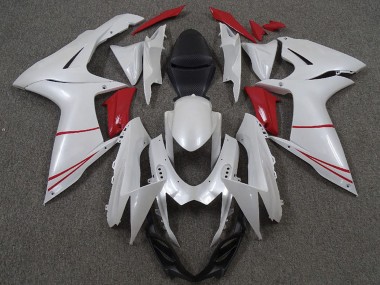 2011-2024 Pearl White and Red Suzuki GSXR 600 / GSXR 750 Motorcycle Fairings