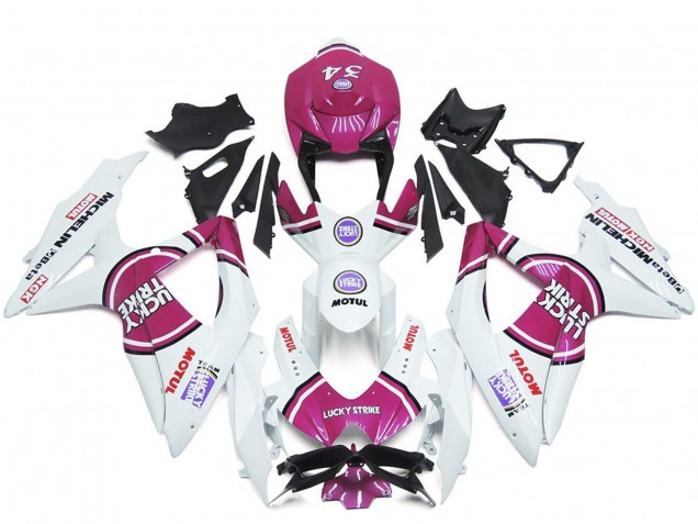 2008-2010 White Pink Motul Lucky Strike 34 Suzuki GSXR 600 / GSXR 750 Motorcycle Fairings