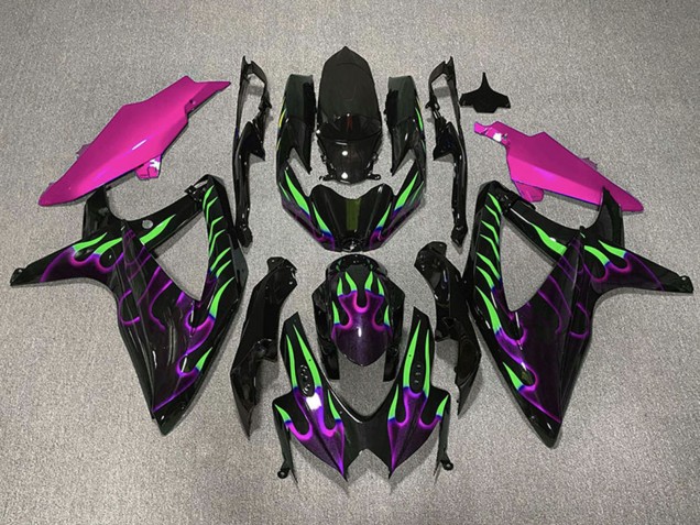 2008-2010 Glossy black Pink Purple Green Flame Suzuki GSXR 600 / GSXR 750 Motorcycle Fairings