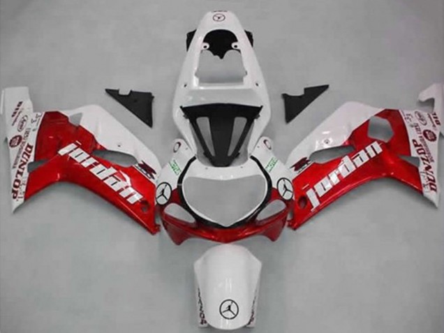 2001-2003 White Red Jordan Dunlop Suzuki GSXR 600 / GSXR 750 Motorcycle Fairings