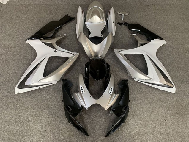 2006-2007 Silver White Glossy Black OEM Style Suzuki GSXR 600 / GSXR 750 Motorcycle Fairings