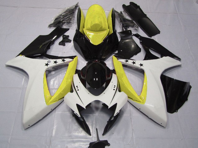 2006-2007 Yellow White Glossy Black Star Suzuki GSXR 600 / GSXR 750 Motorcycle Fairings