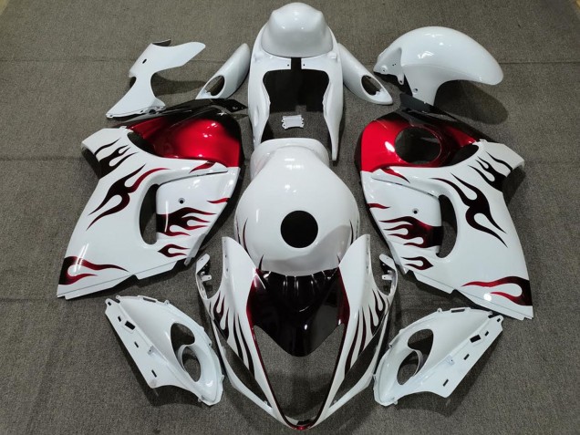 2008-2020 Glossy White Red Flame Suzuki GSXR 1300 Motorcycle Fairings