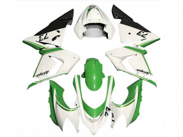 2004-2005 Glossy White Green Kawasaki ZX10R Motorcycle Fairings