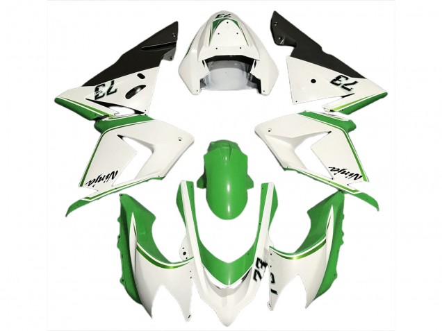 2004-2005 Glossy White Green Kawasaki ZX10R Motorcycle Fairings