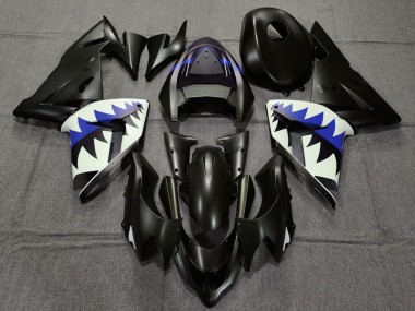 2004-2005 Matte Black and Dark Blue Shark Kawasaki ZX10R Motorcycle Fairings
