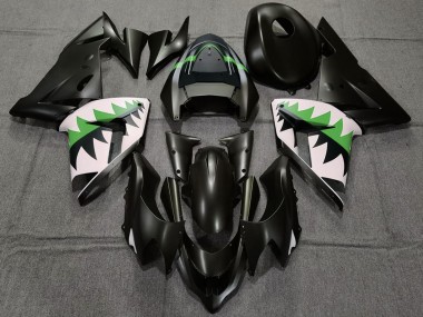 2004-2005 Matte Black and Green Kawasaki ZX10R Motorcycle Fairings