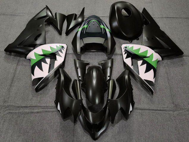 2004-2005 Matte Black and Green Kawasaki ZX10R Motorcycle Fairings