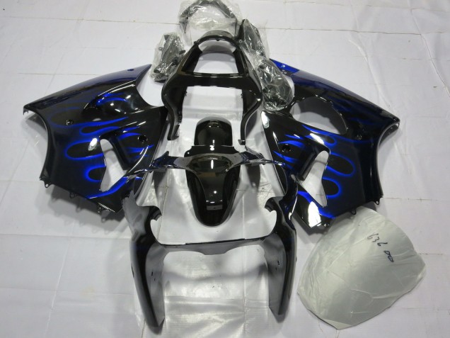 2000-2002 Glossy Black Blue Flame Kawasaki ZX6R Motorcycle Fairing