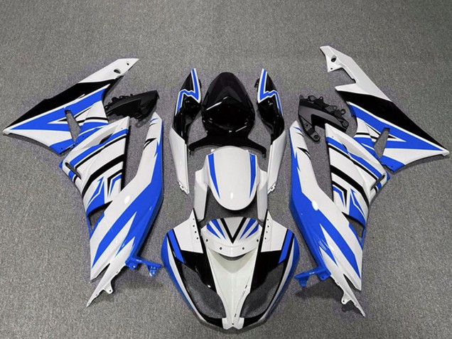2009-2012 White Blue Black Zag Kawasaki ZX6R Motorcycle Fairings
