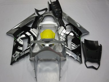 2003-2004 Silver Yellow Glossy Black Kawasaki ZX6R Motorcycle Fairings