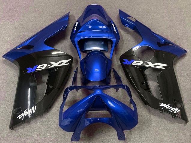2003-2004 Blue Glossy Black Kawasaki ZX6R Motorcycle Fairings