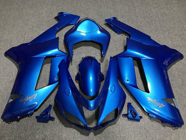 2007-2008 Glossy Blue Chrome Logo Kawasaki ZX6R Motorcycle Fairings