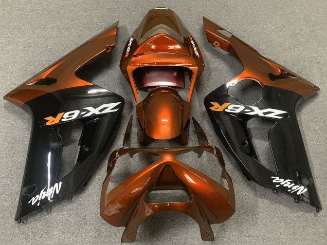 2003-2004 Orange Glossy Black Kawasaki ZX6R Motorcycle Fairings