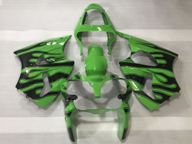2000-2002 Green Black Flame Kawasaki ZX6R Motorcycle Fairings
