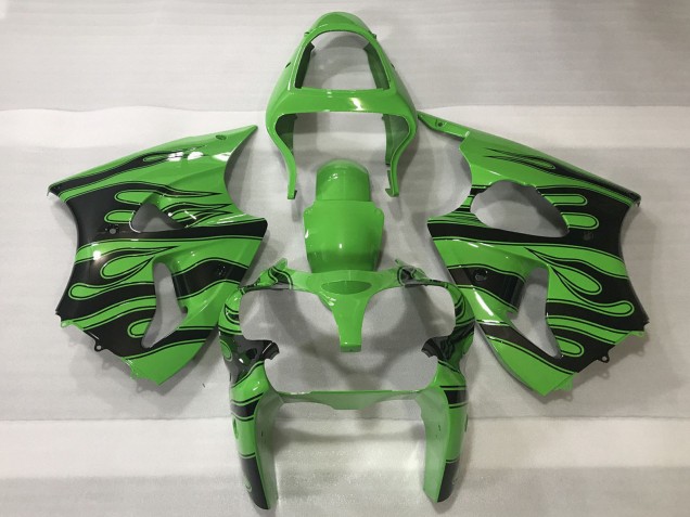 2000-2002 Green Black Flame Kawasaki ZX6R Motorcycle Fairings