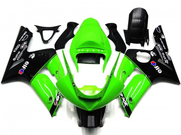 2003-2004 Green Glossy Black Elf Silkolene Kawasaki ZX6R Motorcycle Fairings