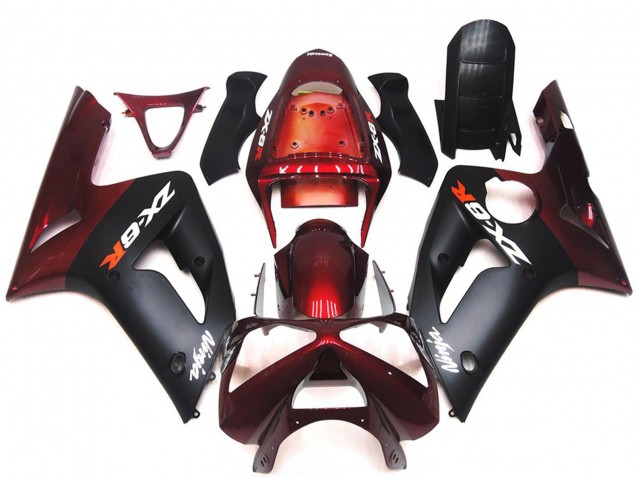 2003-2004 Maroon Red Matte Black Kawasaki ZX6R Motorcycle Fairings
