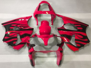 2000-2002 Red Black Flame Kawasaki ZX6R Motorcycle Fairings