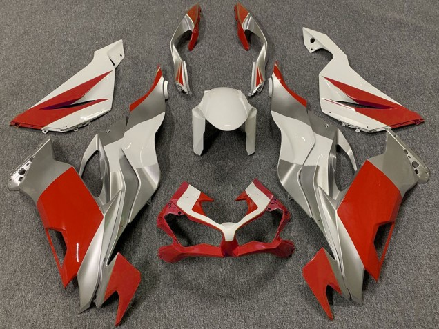2019-2023 White Silver Red Kawasaki ZX6R Motorcycle Fairings