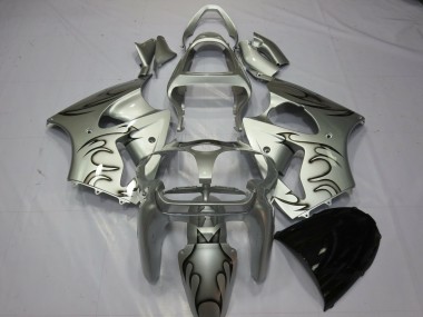 2000-2002 Silver Black Flame Kawasaki ZX6R Motorcycle Fairings
